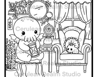 Cosy Cthulhu Home Coloring Page