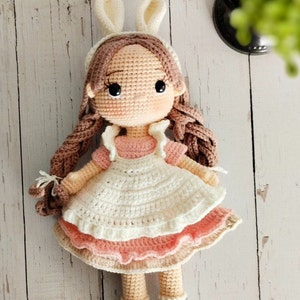 Bunny girl, birthday gift, bunny doll, doll with bunny ears, knitt doll