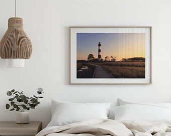 Faro de la isla Bodie al atardecer / Impresión de viaje costero, póster fotográfico de Outer Banks