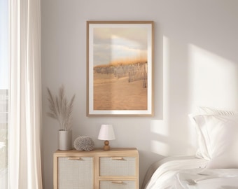 Impresión fotográfica de valla de dunas en la hora dorada / Arte mural para casa de playa, arte fotográfico costero, decoración para casas de vacaciones, obra de arte sin marco