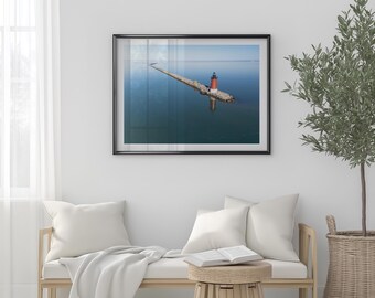 Impresión de viaje del faro de East End: fotografía aérea de la costa de Delaware