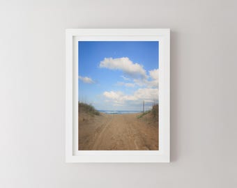 Póster de viaje con acceso a la playa / Arte mural minimalista costero, fotografía sin marco, decoración para el hogar vacacional, obra de arte inspirada en el verano