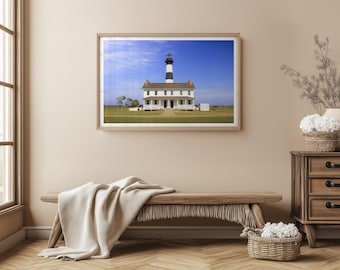 Póster fotográfico de viaje de Outer Banks / Arte mural del faro de la isla de Bodie, decoración de casa de playa, impresión fotográfica de la costa de Carolina del Norte