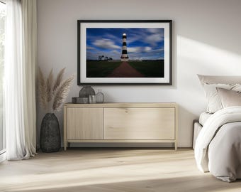 Impresión fotográfica nocturna del faro de la isla Bodie / Póster de viaje a Outer Banks, arte mural costero de Carolina del Norte