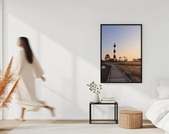 Atardecer en el faro de la isla de Bodie / Impresión de viaje costero, póster fotográfico de Outer Banks