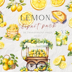 Aquarel citroen clipart, zomer citrus clipart, geel fruit clipart, limonade graphics, citroentaarten, keuken eten clipart, commercieel gebruik