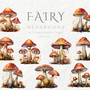 Pack de cliparts champignons féeriques, fantastique féerique champignon vénéneux PNG, clipart champignons magiques, usage Commercial, PNG Transparent