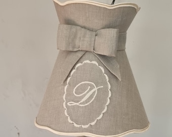 Mini Gustavian lampshade in gray washed linen, embroidered