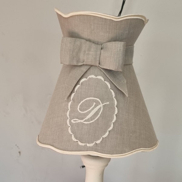 Mini Gustavian lampshade in gray washed linen, embroidered