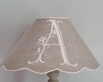 Linen lampshade with embroidered “A” monogram