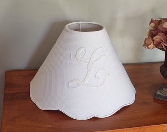 Lampshade in old cloth with embroidered monogram