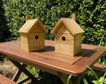 2x Wooden Bird Nest Boxes Set | Garden Bird Houses, 16mm Thick Timber, Interchangeable Entrances
