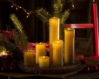 Set of 6 Flickering LED Flameless Pillar Candles – Real Wax Drip Effect, Warm White Glow – Decorative Wedding, Home & Party Decor