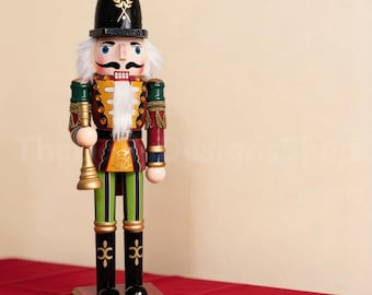 Wooden Nutcracker Figure With Horn | 30cm Christmas Nutcrackers | Festive Holiday Decoration