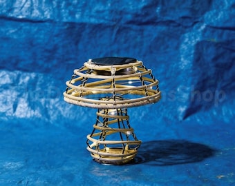 Solar Rattan Mushroom Garden Light – 14cm Outdoor Lantern, Rustic Decoration