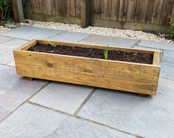 Rustic Wooden Garden Planter Box – 90cm Outdoor Herb & Flower Trough (Ready to Use)
