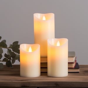 Real Wax Mood Candles -  Set of 3 -  Remote Controlled Battery-Powered Flickering Flameless LED