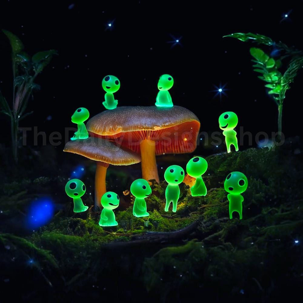 10Pcs Glow-in-the-Dark Marshian Spirits Miniature Figures - Luminous Kodama Garden Decor, Fish Tank Accessories, Small Plant Pot Ornaments
