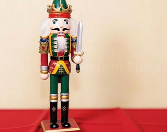 Wooden Nutcracker Figure | 30cm Christmas Nutcrackers | Festive Holiday Decoration