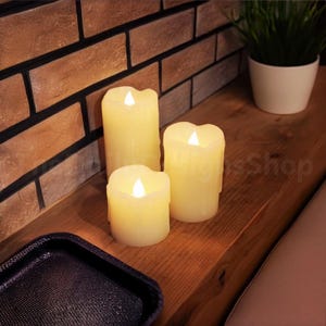 Real Wax LED Pillar Candles – Set of 3 Flickering Flameless Candles  – Home Decor, Wedding Centerpieces, Romantic Warm White Lighting