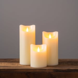 Set of 3 Real Wax Flameless Candles, Flickering LED Battery Operated Candles, Decorative Mood Lighting for Home & Events