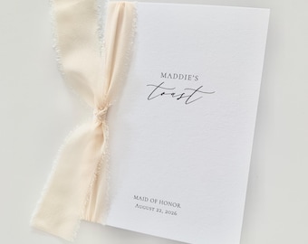 Book for Wedding Toast | Maid of Honor Toast | Speech | Custom | Personalized | Booklet | Ribbon | Bow