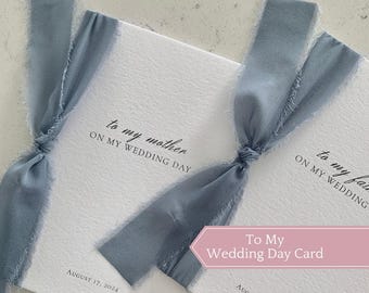 Gepersonaliseerde trouwdagkaarten voor ouders en bruidsfeest | Katoenpapier, chiffonzijden lint