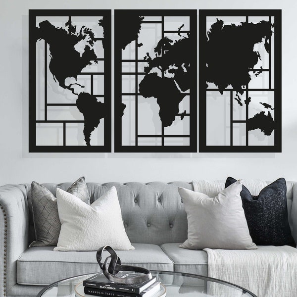 Metal World Map Metal Wall Decor Housewarming Gift World Map Map wall art Travel decor Weltkarte holz Home Decor Wall maps Metal Art