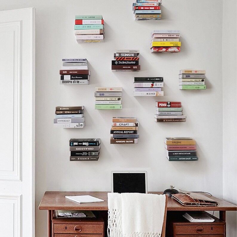 Invisible Floating Metal Hidden Bookshelves Wall Mounted Etsy