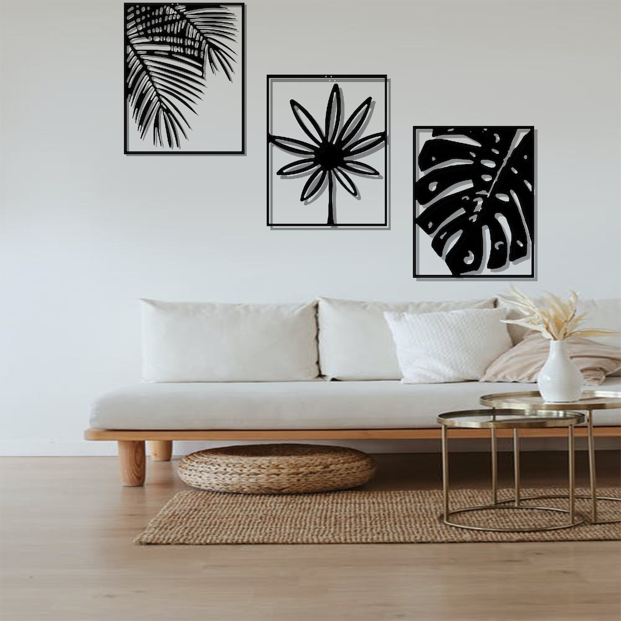 3 Piece Metal Tropical Leaf Wall Art: Botanical Decor Set - Etsy