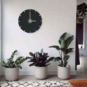 Large Black Metal Wall Clock: Silent Geometric Design