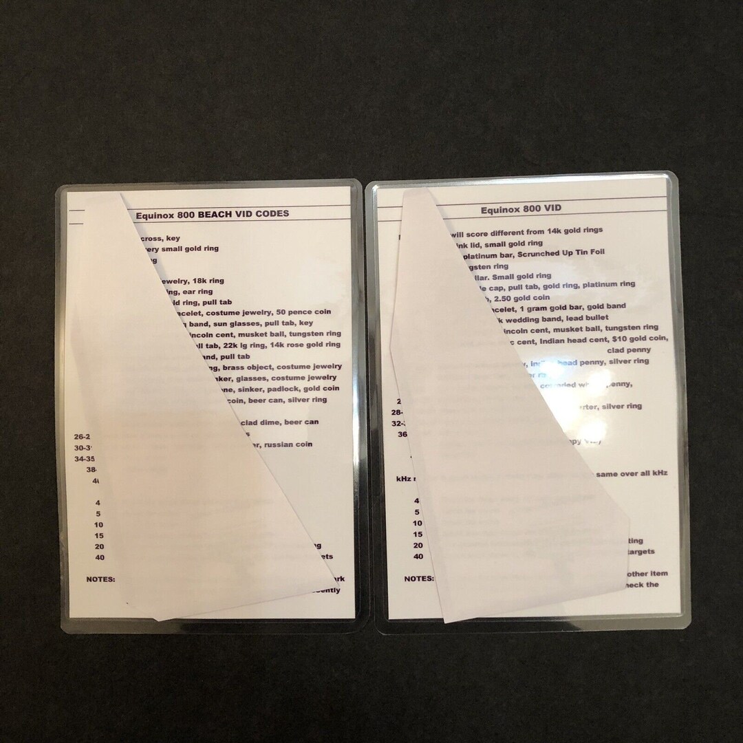 Minelab Equinox 800 Codes List Metal Detector Laminated Beach Etsy