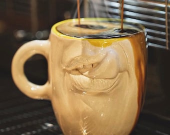 Handmade Ceramic Lip Mug: Unique Pottery Coffee Cup, 350 ml, Funny Pottery Cup for Coffee Lovers, Artistic Gift for Coffee Lovers,