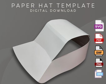 Plantilla de sombrero de papel SVG - Plantilla de gorra de papel para fiesta o celebración - Plantilla de silueta de sombrero de papel - Paper Hat Dieline