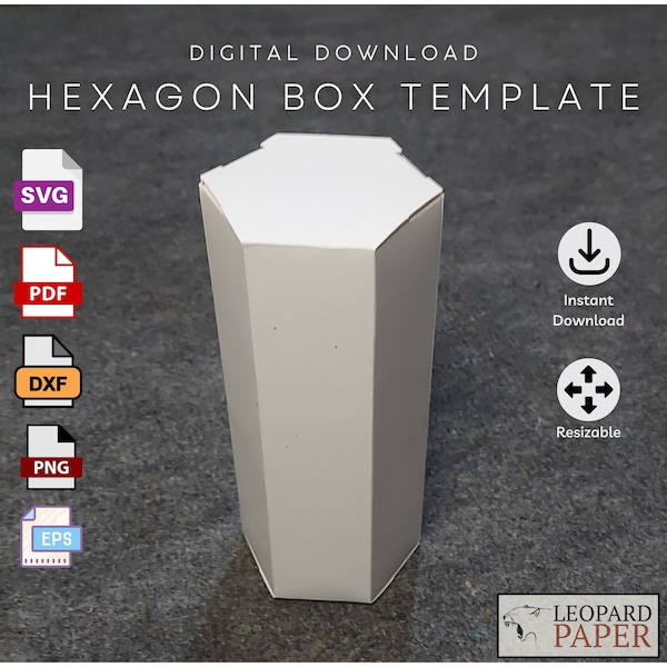 Hexagon Box Template SVG -  6-sided Box Polygon Gift Box  SVG Cricut - Hexagonal Box Dieline