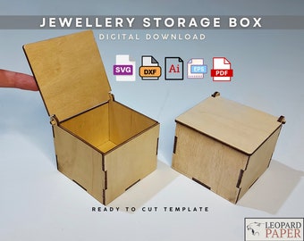 Modèle de boîte de rangement de bijoux découpés au laser Glowforge organisateur de bijoux avec couvercle à charnière boîte d'accessoires en bois plexiglas acrylique DXF PDF SVG