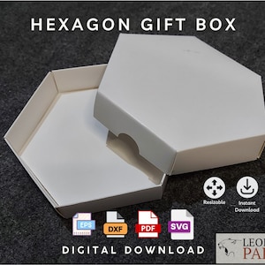 Caixa Hexagonal com Tampa Modelo Sem Cola Caixa - Caixa de Presente Polígono de 6 Lados com Tampa SVG Cricut - Hexagon Box Dieline