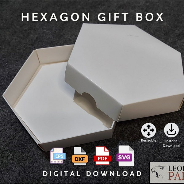 Hexagon Box With Lid Template No Glue Box - 6-sided Polygon Gift Box With Lid SVG Cricut - Hexagon Box Dieline
