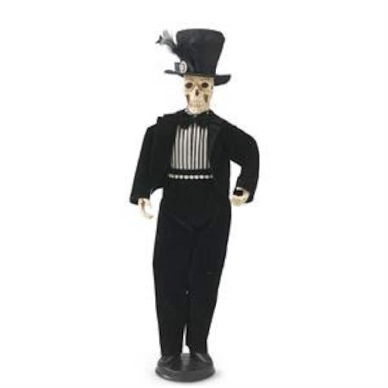 Skeleton Man in Velvet Suit With Top Hat and Rhinestones, Halloween