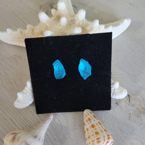 Turquoise blue Sea glass stud earrings