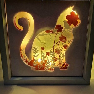 Cat Papercut Light Box, Shadow Box, DIYArt, SVG, Feline.