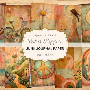 Hippie Junk Journal Printable Tags Boho Junk Journal Kit Hippie Printable Pages Boho Hippie Digital Collage Sheets Digital Prints
