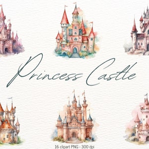 Fairy Tale Clipart Bundle, Watercolor Castle Illustrations, Fantasy Princess Castle Graphics, Fairytale Castle Clipart, Commercial Use