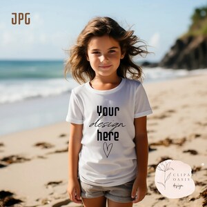 Kids Bella Canvas 3001T White T-Shirt Mockup Girl T-Shirt Beach Mockup Girl TShirt Mockup Kids Outdoor Mockup Toddler Girl Summer Mockup