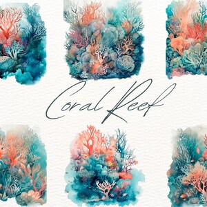 Watercolor Coral Reef Clipart Bundle, Ocean Scenery Png, Seascape Graphics, Coral Reef Illustrations, Tropical Reefs Png, Commercial Use