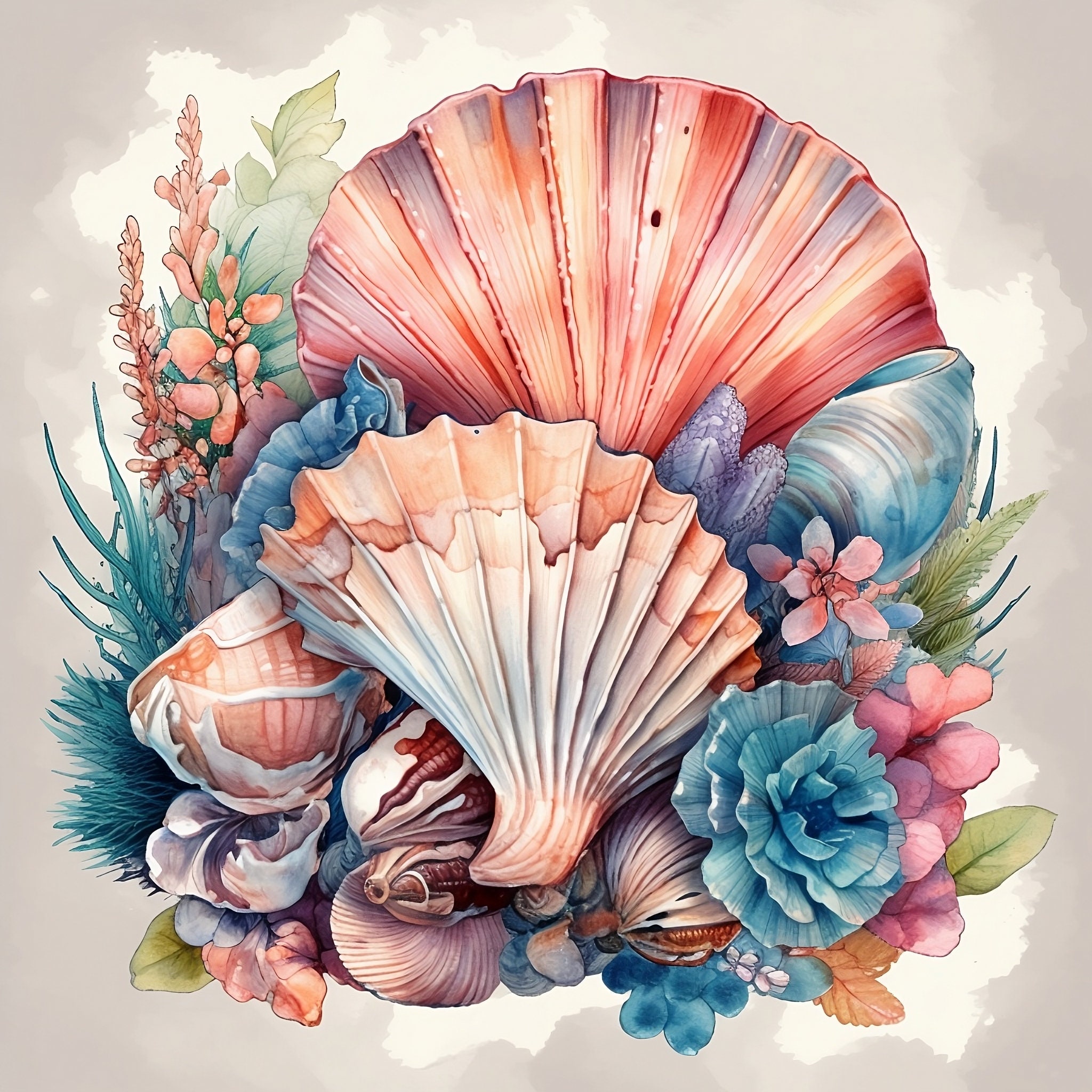 Watercolor Sea Shells Clipart Bundle of 9 Transparent PNG Files Ocean ...