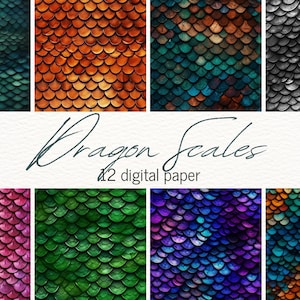 Dragon Scale 3D Digital Paper Seamless Pattern 12 Jpeg Bundle 3D Mermaid Scale Printable Art Card Making Digital Scrapbooking Junk Journal