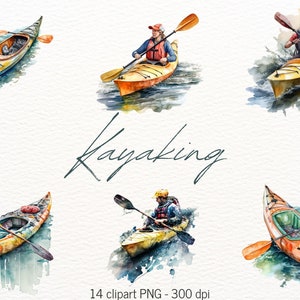 Aquarell Abenteuer Clip Art Bundle Kayaking Travel Illustration 14 Transparente PNG Digitale Wand Kunst Karte, Die Scrapbooking Junk Journal macht
