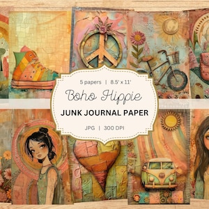 Hippie Junk Journal Printable Tags Boho Junk Journal Kit Hippie Printable Pages Boho Hippie Digital Collage Sheets Digital Prints
