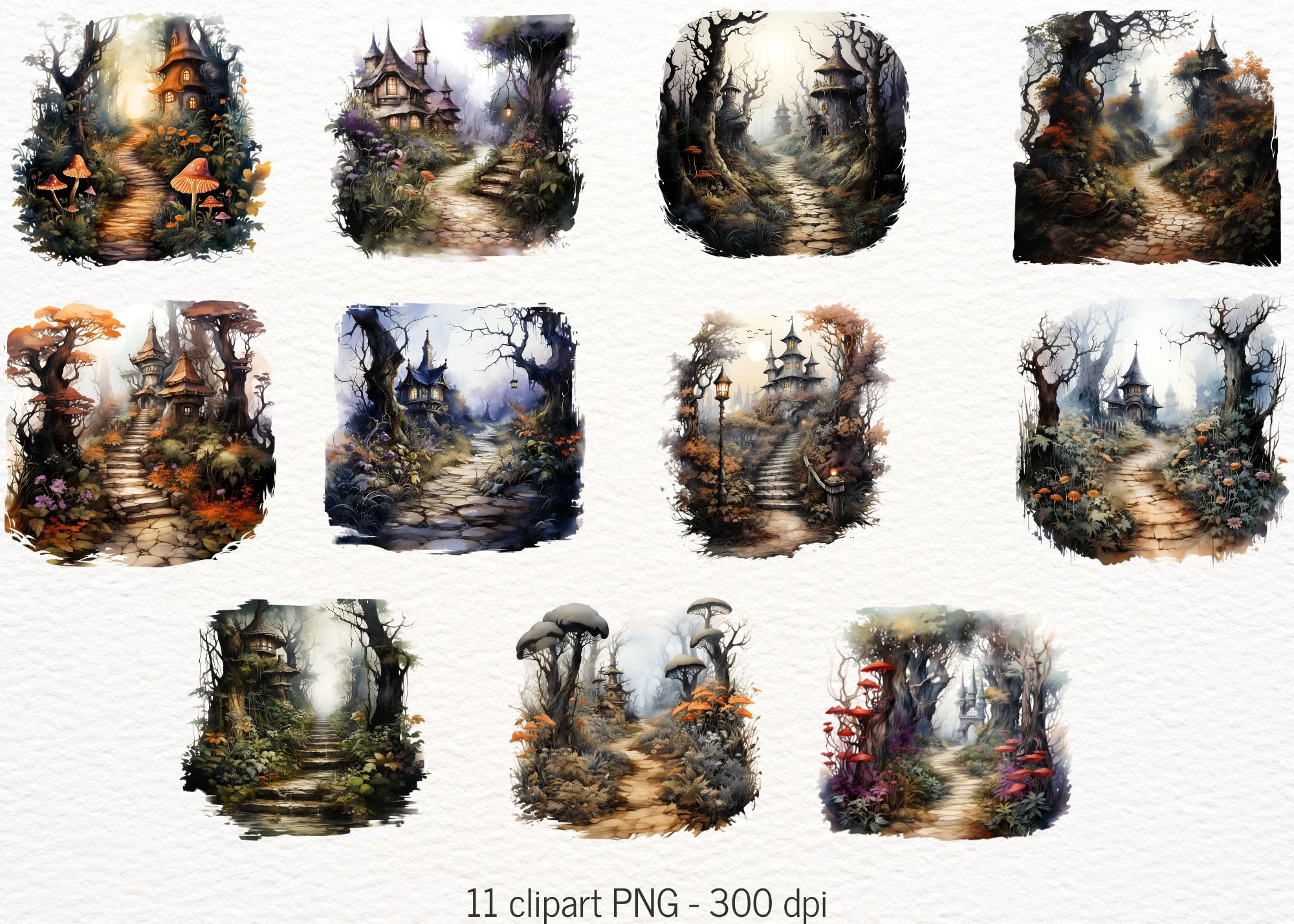 Spooky Garden Clipart Bundle, Halloween Scenery Png, Watercolor Gothic ...